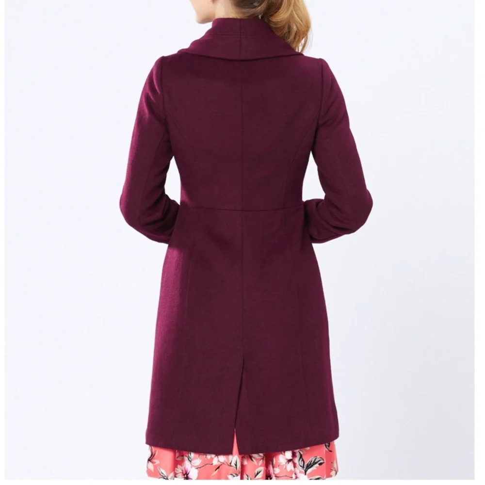 Review Women's Double-Breasted Coat in Burgundy
